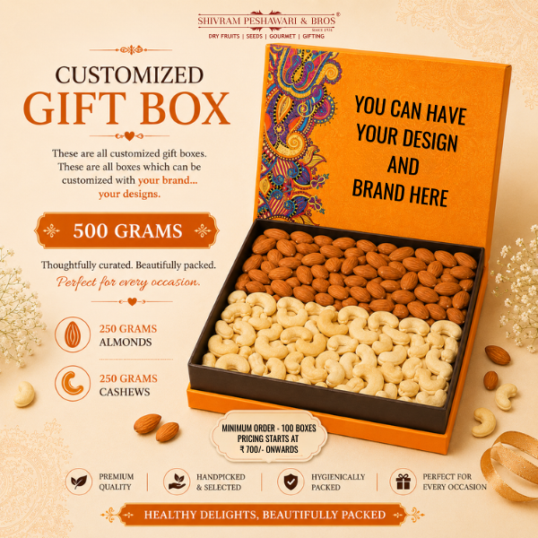 500 Grams - Customized Gift Box (250 Grams each of Almond & Cashews)