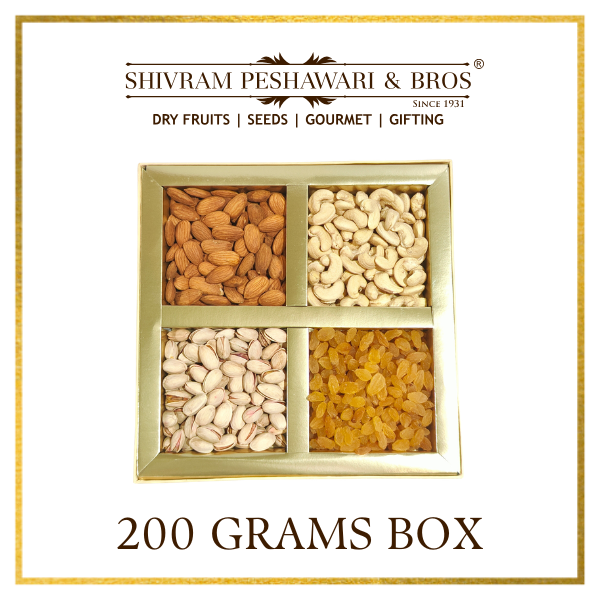 200 Grams - Customized Gift Box (50 Grams each of Almonds, Cashews, Raisins & Pistas) - Square Box