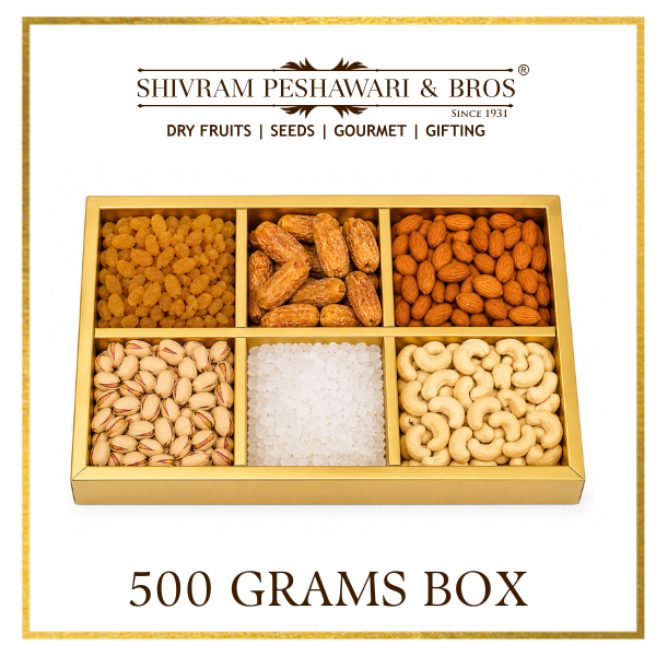 600 Grams - Customized Gift Box (100 Grams each of Almond, Cashews, Raisins, Pistachios, Mishri & Dry Dates)