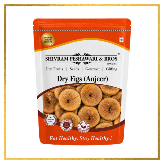 Shivram Peshawari & Bros Dry Figs Anjeer resealable orange pouch with premium quality badges