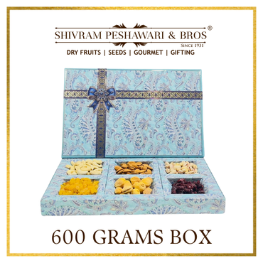 600 Grams Cardboard Box - (100 Grams each of Almonds, Cashews, Raisins, Pistas, Dried Apricots & Craneberry)