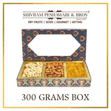 300 Grams Cardboard Box - (100 Grams each of Almonds, Cashews & Raisins)