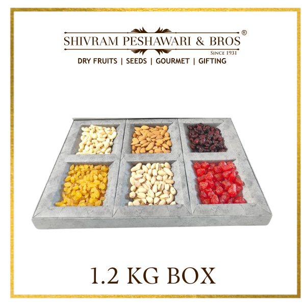 1.2 Kg Cardboard Box - (200 Grams each of Almonds, Cashews, Raisins, Pistas, Dried Cherry & Cranberry)
