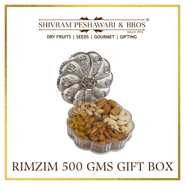 Medium Rimzim Dry Fruits Gift Box - 500 Grams (100 Grams each of Almonds,Cashew,Raisins,Pistas & Dates)