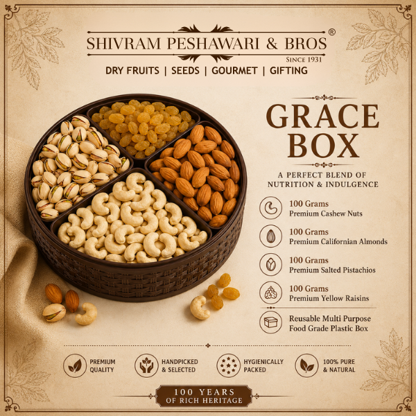 Grace Dry Fruits Gift Box - 400 Grams (100 Grams each of Almonds,Cashew,Raisins & Pistas)