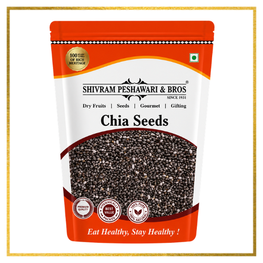 Shivram Peshawari & Bros chia seeds resealable red and white pouch with premium quality badges
