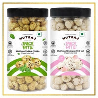 Snackrite Makhana Combo (Pack of 2) - Himalayan Salt (70g) and Pudina Chatka Flavor (70g) | Popped Lotus Seed | Flavoured Fox Nuts