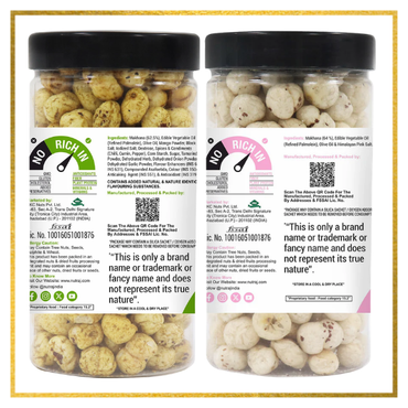 Snackrite Makhana Combo (Pack of 2) - Himalayan Salt (70g) and Pudina Chatka Flavor (70g) | Popped Lotus Seed | Flavoured Fox Nuts