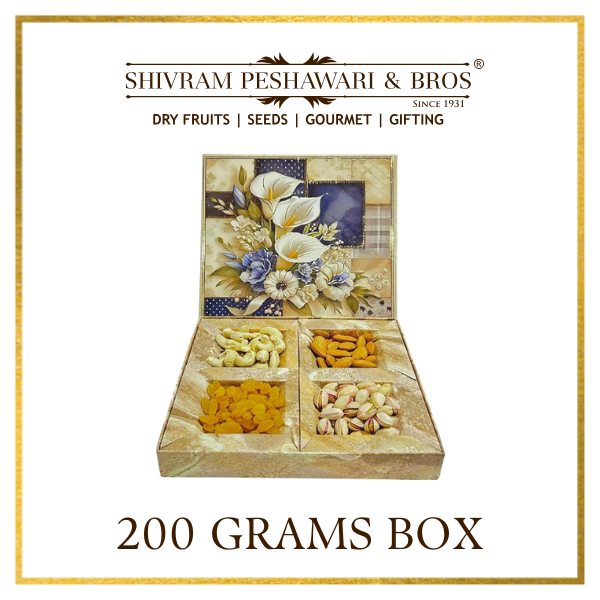 200 Grams Cardboard Box - (50 Grams each of Almonds, Cashews, Raisins & Pistas)