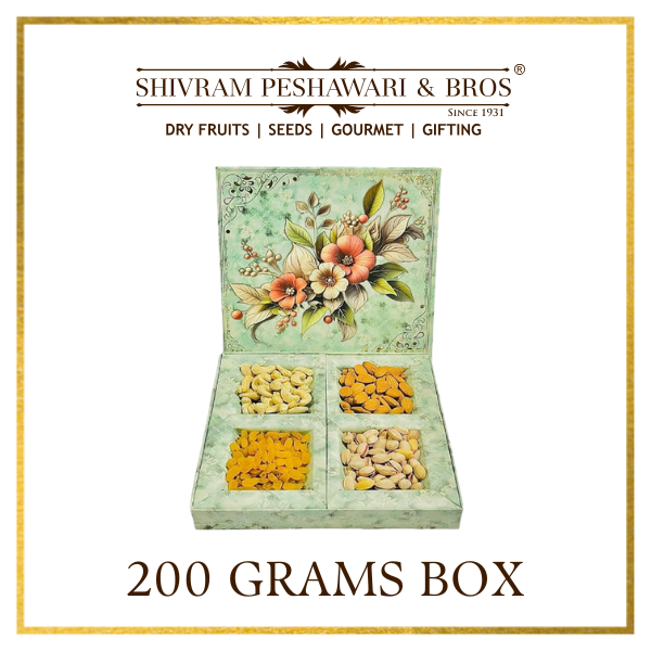 200 Grams Cardboard Box - (50 Grams each of Almonds, Cashews, Raisins & Pistas)