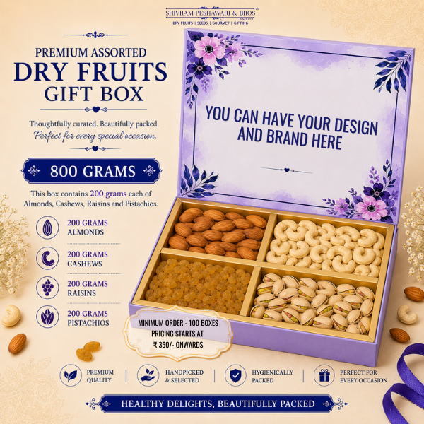800 Grams - Customized Gift Box (200 Grams each of Almond, Cashews, Raisins & Pistachios)