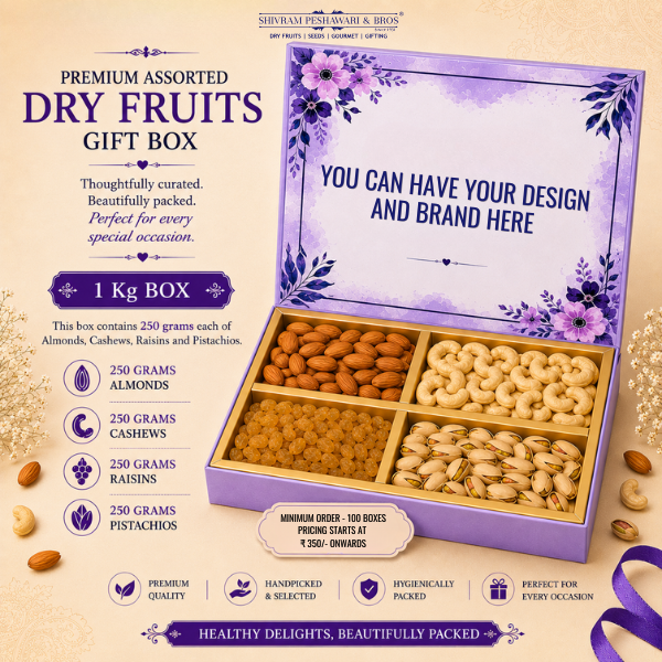 1 Kg - Customized Gift Box (250 Grams each of Almond, Cashews, Raisins & Pistachios)