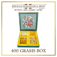 400 Grams Cardboard Box - (100 Grams each of Almonds, Cashews, Raisins & Pistas) - Square Box