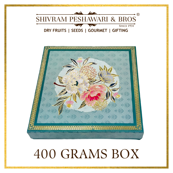 400 Grams Cardboard Box - (100 Grams each of Almonds, Cashews, Raisins & Pistas) - Square Box