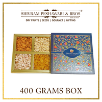 400 Grams Cardboard Box - (100 Grams each of Almonds, Cashews, Raisins & Pistas) Blue Box