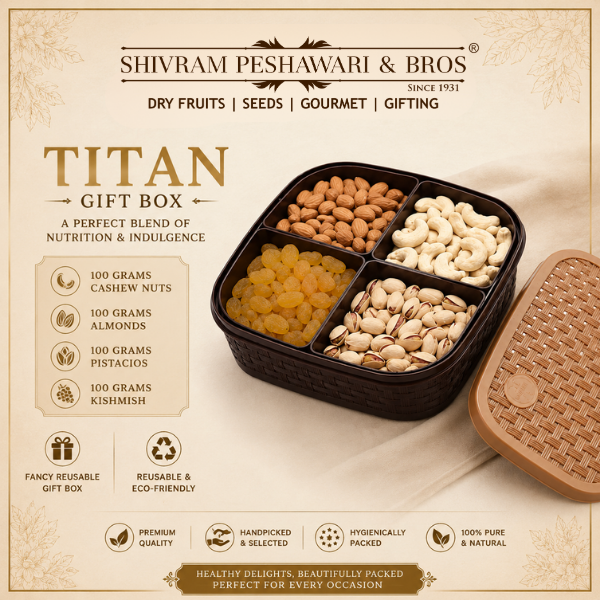 Titan Dry Fruits Gift Box - 400 Grams (100 Grams each of Almonds,Cashew,Raisins & Pistas)