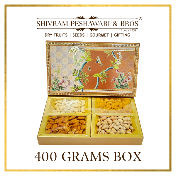 400 Grams Cardboard Box - (100 Grams each of Almonds, Cashews, Raisins & Pistas) Rectangle Box