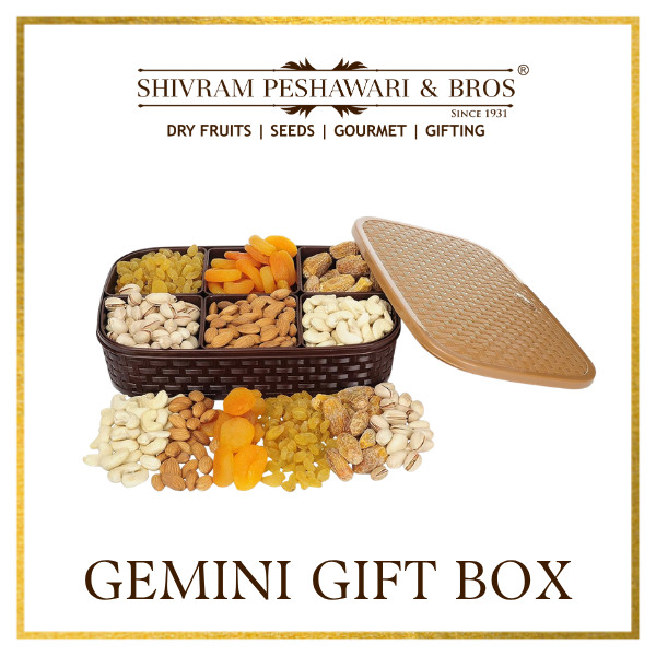 Gemini Dry Fruits Gift Box - 600 Grams (100 Grams each of Almonds,Cashew,Raisins,Pistas, Apricots & Dates)