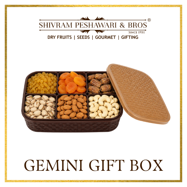 Gemini Dry Fruits Gift Box - 600 Grams (100 Grams each of Almonds,Cashew,Raisins,Pistas, Apricots & Dates)