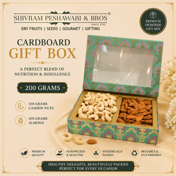 200 Grams Cardboard Box - (100 Grams each of Almonds & Cashews)