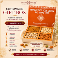 200 Grams - Customized Gift Box (50 Grams each of Almonds, Cashews, Raisins & Pistas) - Square Box