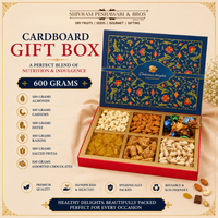 600 Grams Cardboard Box - (100 Grams each of Almonds, Cashews, Raisins, Pistas, Dates & Chocolates)