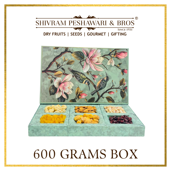 600 Grams Cardboard Box - (100 Grams each of Almonds, Cashews, Raisins, Pistas, Dried Apricots & Craneberry)