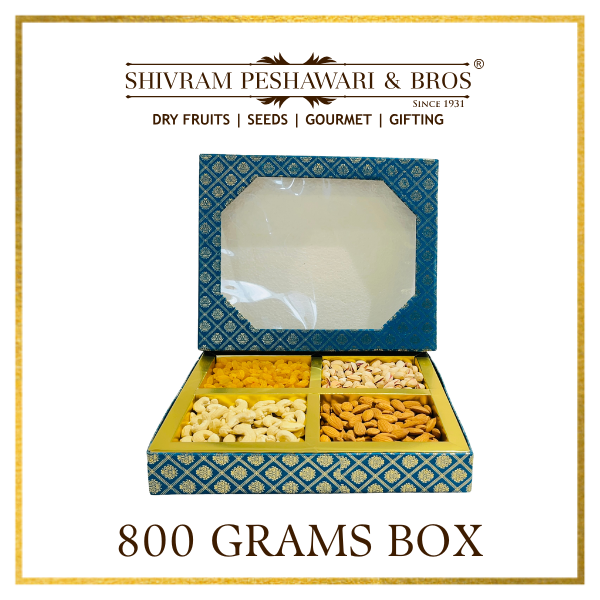 800 Grams Cardboard Box - (200 Grams each of Almonds, Cashews, Raisins & Pistas)