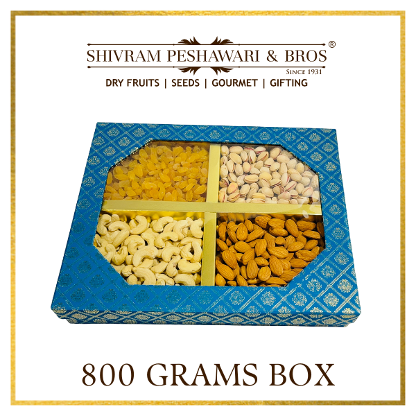 800 Grams Cardboard Box - (200 Grams each of Almonds, Cashews, Raisins & Pistas)