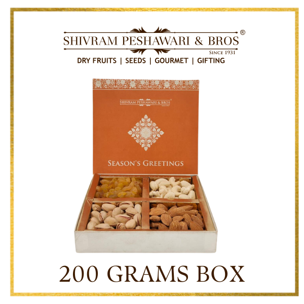 200 Grams - Customized Gift Box (50 Grams each of Almonds, Cashews, Raisins & Pistas) - Square Box