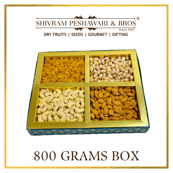 800 Grams Cardboard Box - (200 Grams each of Almonds, Cashews, Raisins & Pistas)