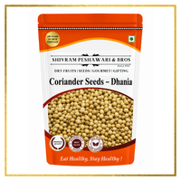 Shivram Peshawari & Bros Coriander Seeds Dhania resealable pouch with premium quality badges