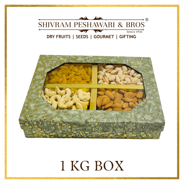 1 Kg Cardboard Box - (250 Grams each of Almonds, Cashews, Raisins & Pistas)