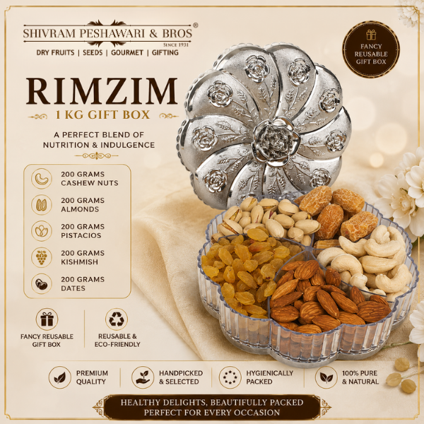 Big Rimzim Dry Fruits Gift Box - 1Kg (200 Grams each of Almonds,Cashew,Raisins,Pistas & Dates) (Copy)
