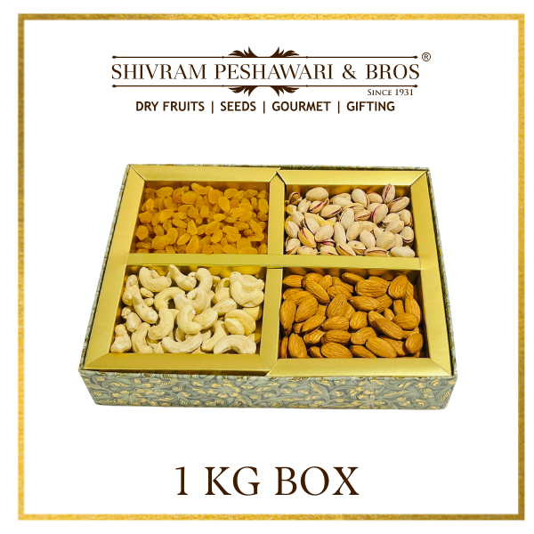 1 Kg Cardboard Box - (250 Grams each of Almonds, Cashews, Raisins & Pistas)