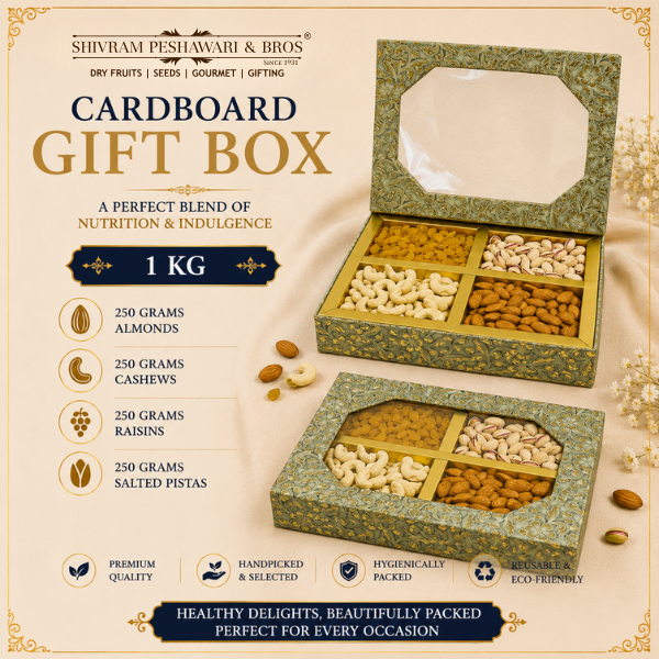 1 Kg Cardboard Box - (250 Grams each of Almonds, Cashews, Raisins & Pistas)