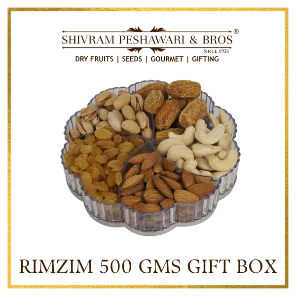 Medium Rimzim Dry Fruits Gift Box - 500 Grams (100 Grams each of Almonds,Cashew,Raisins,Pistas & Dates)
