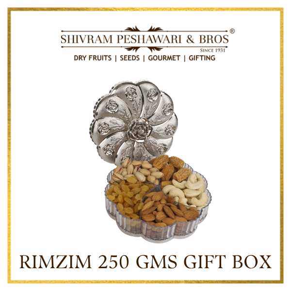 Small Rimzim Dry Fruits Gift Box - 250 Grams (50 Grams each of Almonds,Cashew,Raisins,Pistas & Dates)