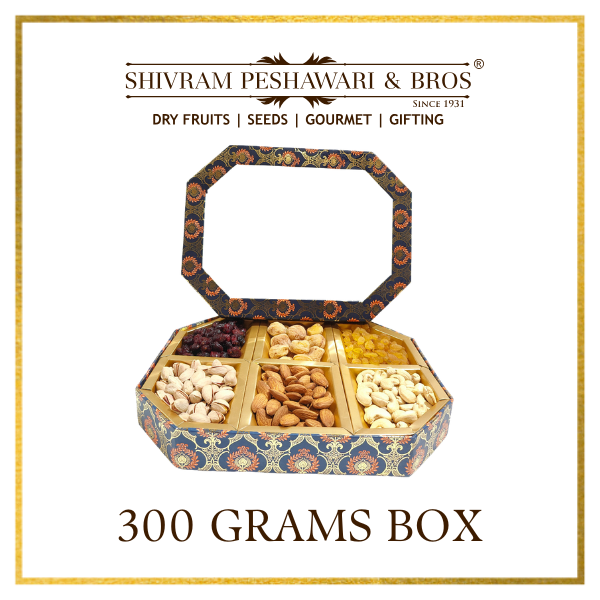 300 Grams Cardboard Box - (50 Grams each of Almonds, Cashews, Raisins, Pistas, Apricots & Cranberry)