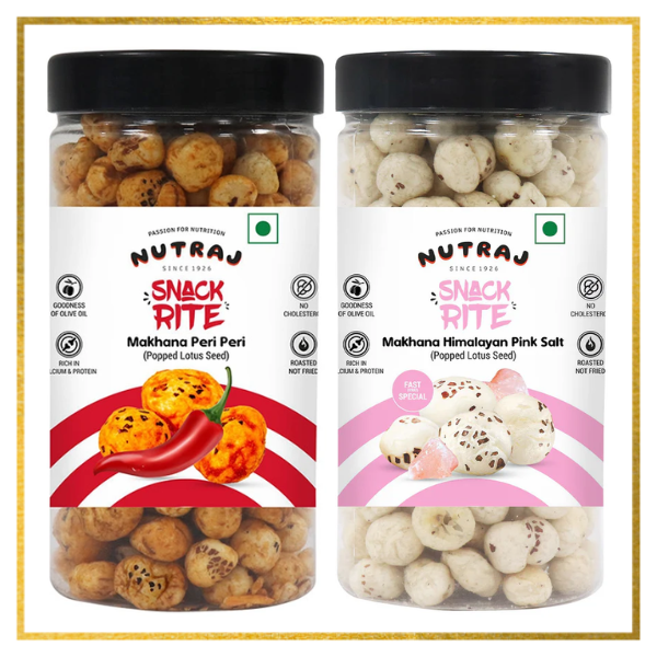 Snackrite Makhana Combo (Pack of 2) - Himalayan Salt (70g) and Peri Peri Flavor (70g) | Popped Lotus Seed | Flavoured Fox Nuts